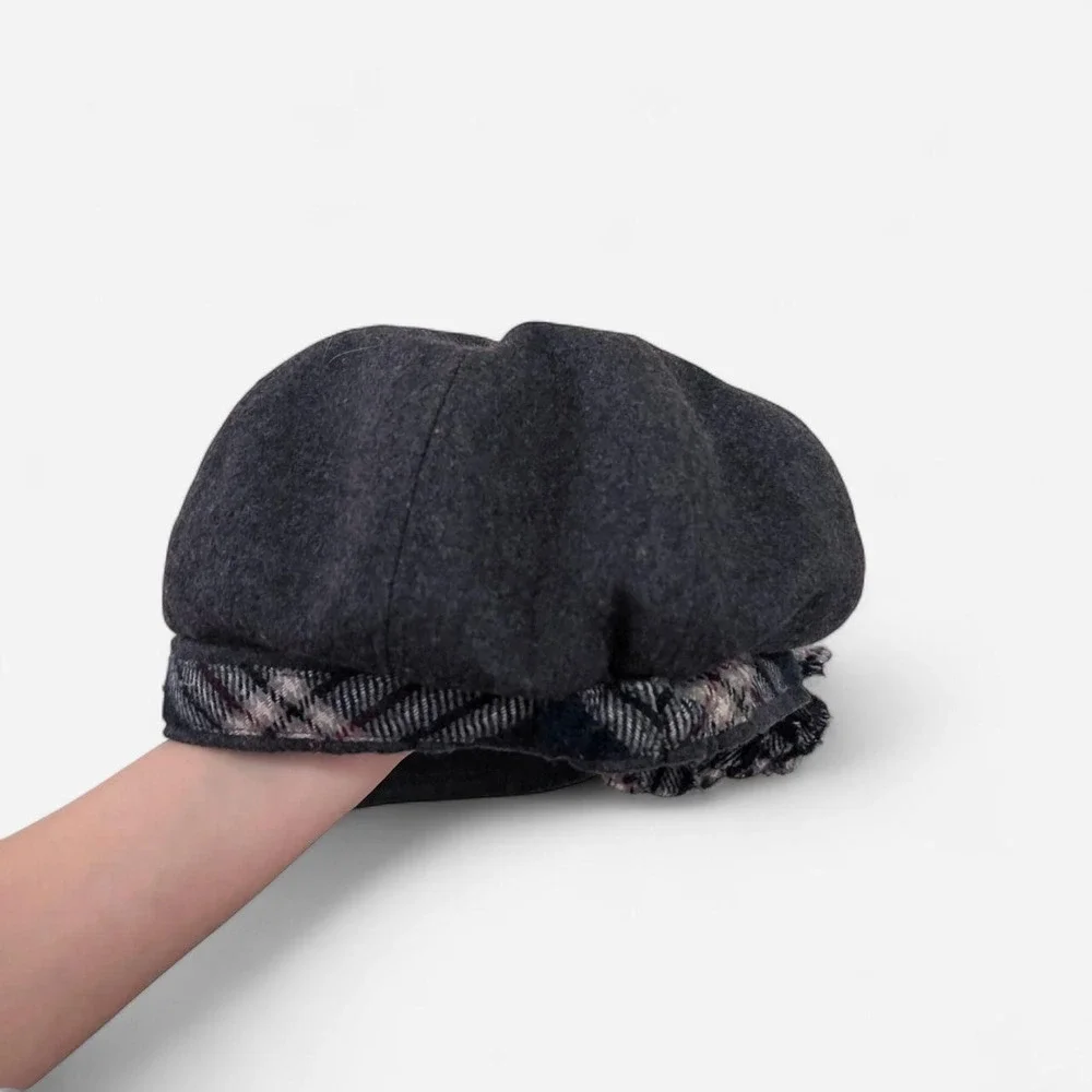 Y2K Wool Baker Boy Newsboy Hat with Rosette Flower